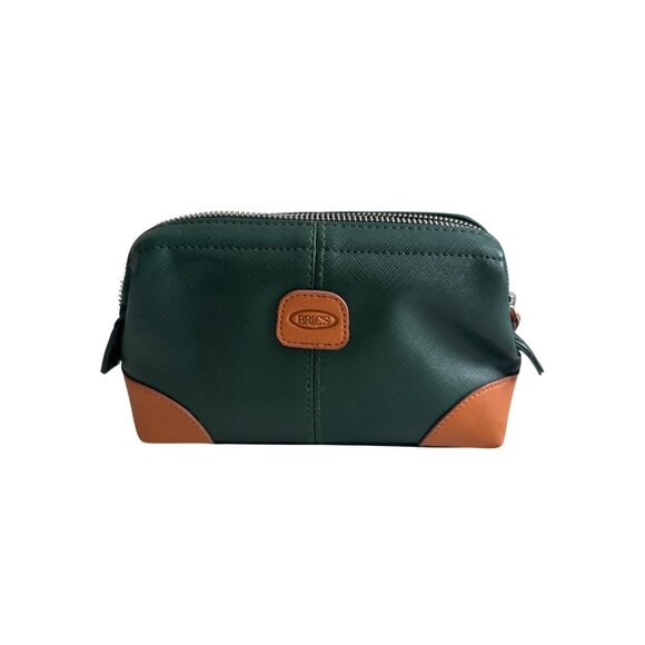 BRICS Green Frame Leather Travel Cosmetic Makeup Toiletry Bag - Picture 3 of 6